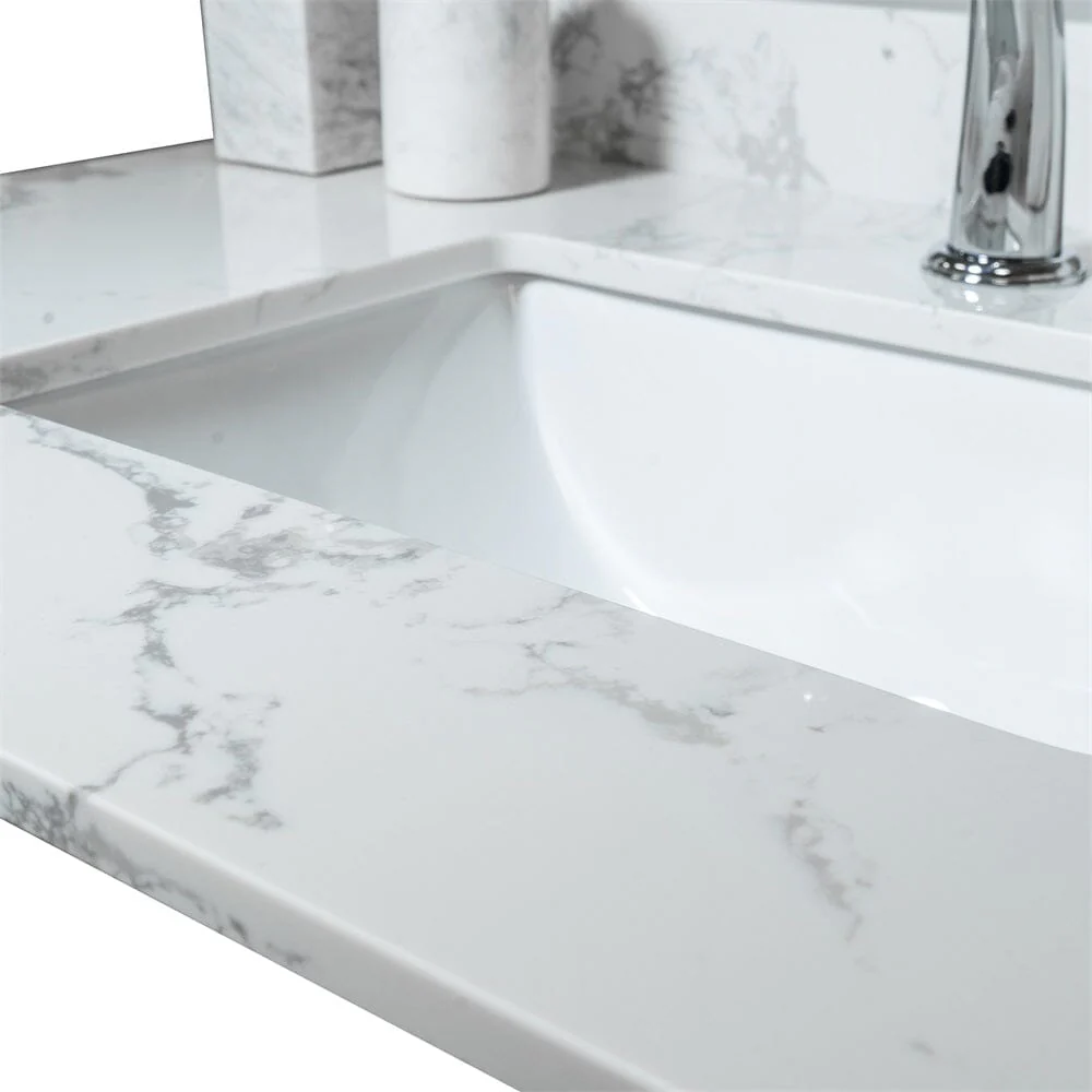 Giving Tree 37 in. bathroom vanity stone carrara white with rectangle undermount ceramic sink and single faucet hole - Image 5