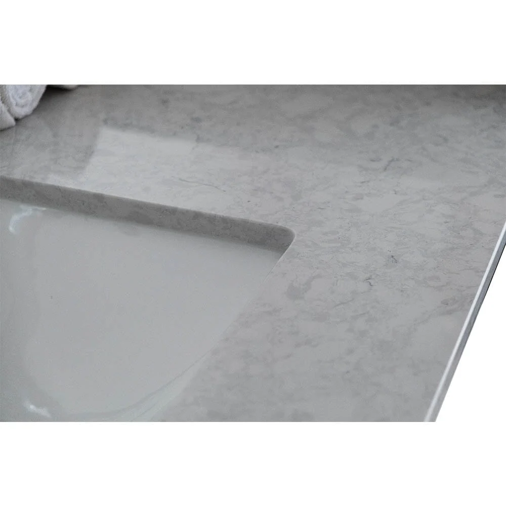 Giving Tree 37 inches bathroom stone vanity top calacatta gray engineered marble color with undermount ceramic sink and 3 faucet hole with backsplash - Image 8