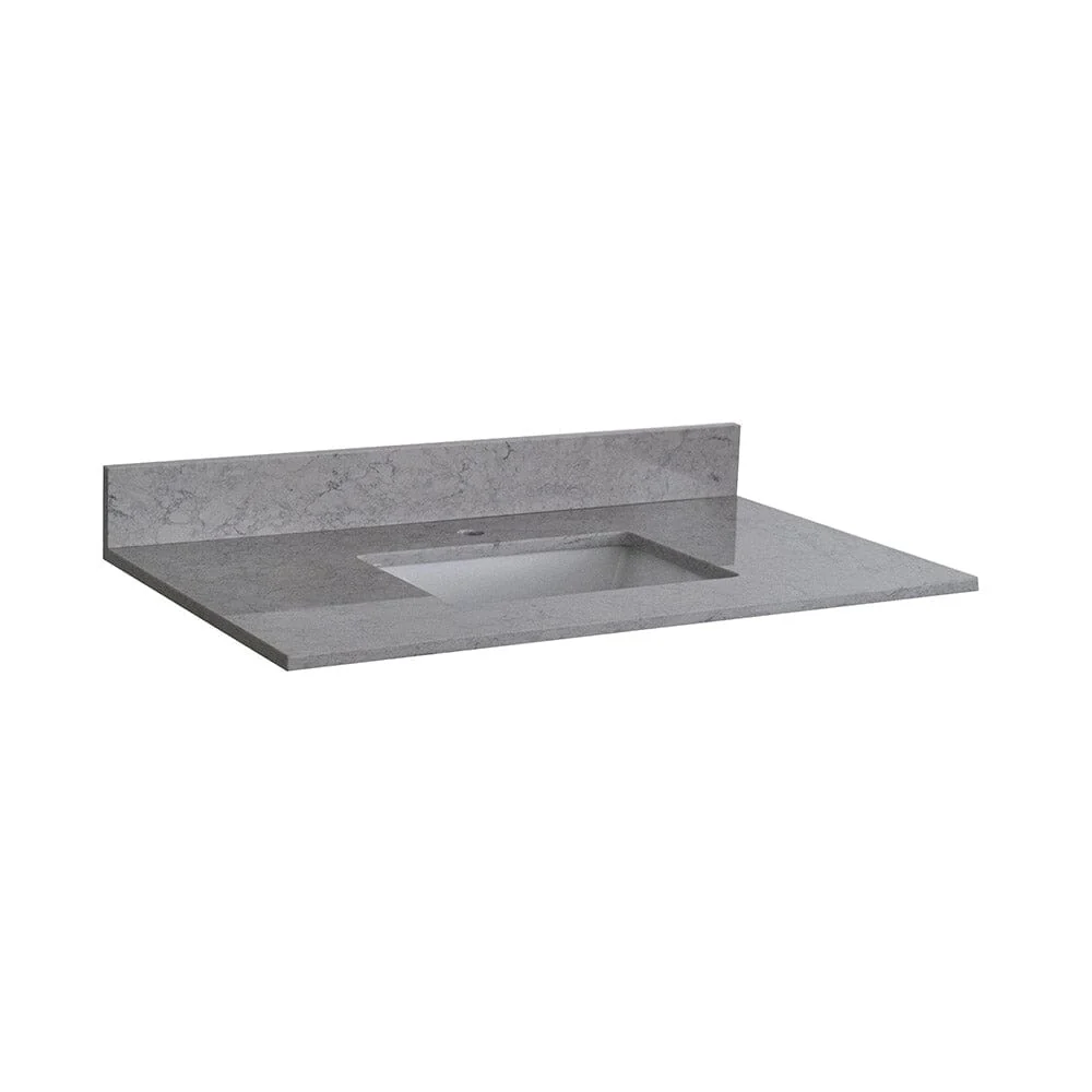 Giving Tree 37 inches bathroom stone vanity top calacatta gray engineered marble color with undermount ceramic sink and single faucet hole with backsplash - Image 4