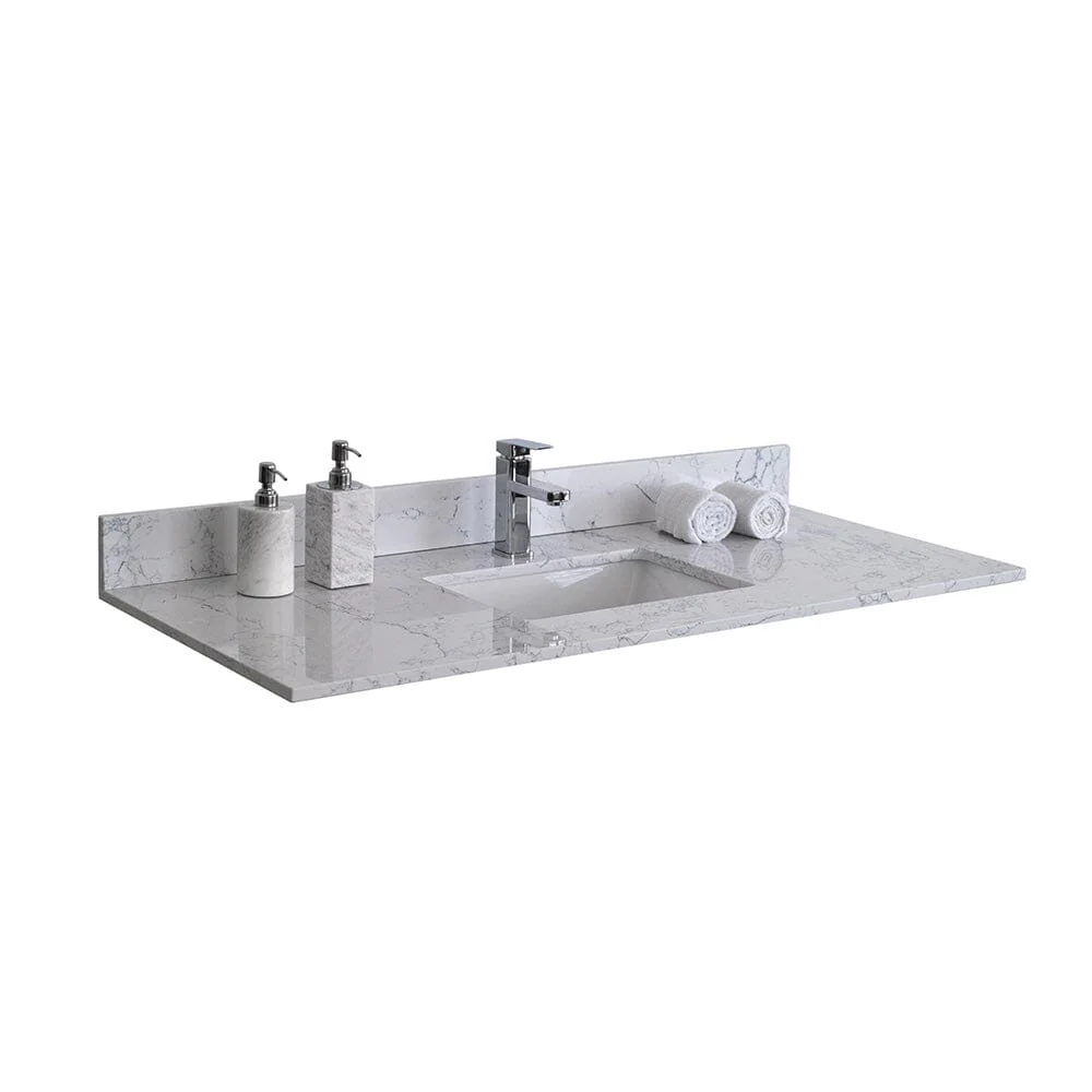 Giving Tree 37"x 22" bathroom stone vanity top carrara jade engineered marble color with undermount ceramic sink and single faucet hole with backsplash - Image 3