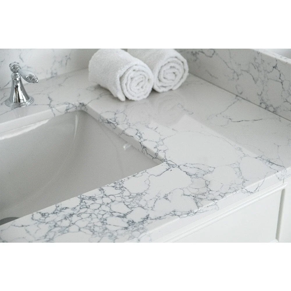 Giving Tree 37"x 22" bathroom stone vanity top carrara jade engineered marble color with undermount ceramic sink and single faucet hole with backsplash - Image 6