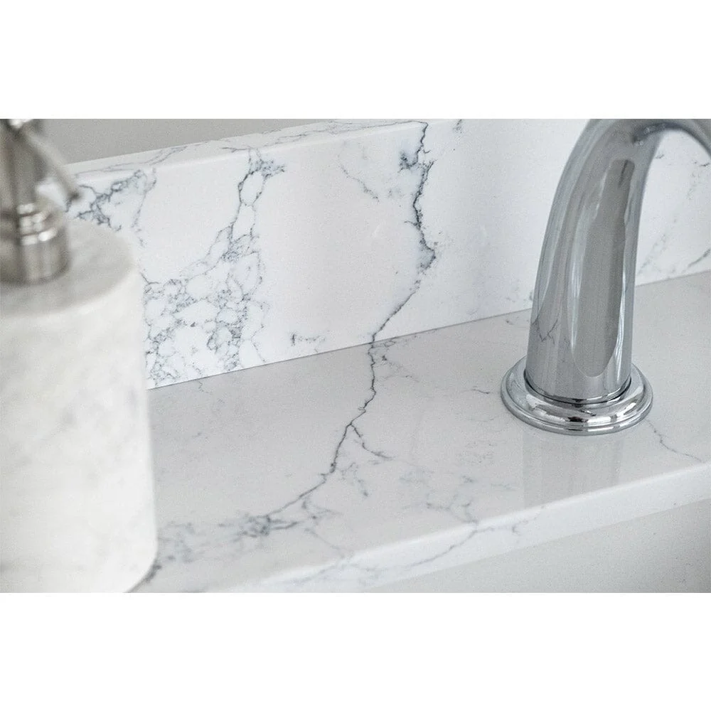 Giving Tree 37"x 22" bathroom stone vanity top carrara jade engineered marble color with undermount ceramic sink and single faucet hole with backsplash - Image 7