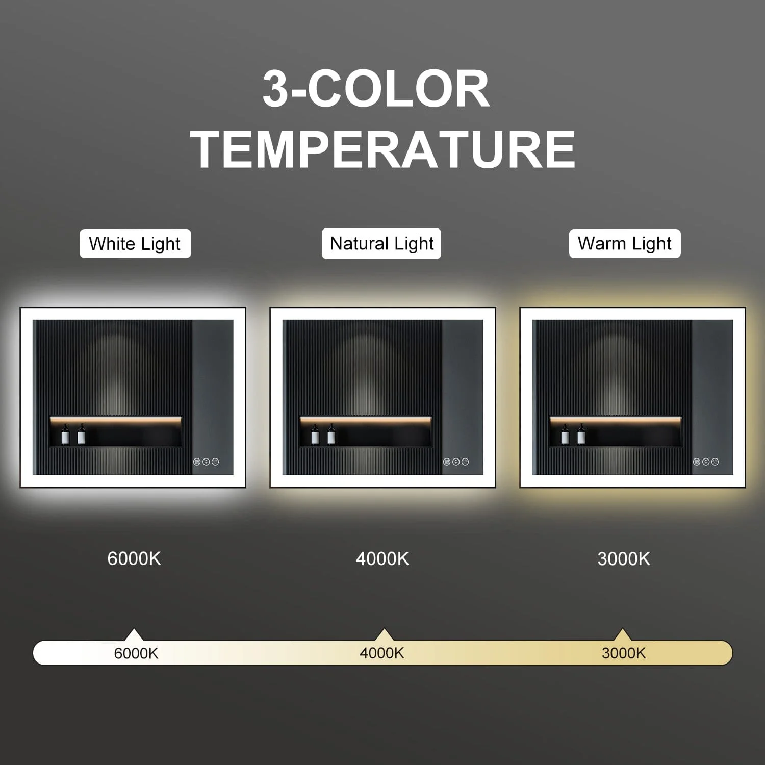 GIVING TREE 40"/48"/55" LED Bathroom Mirror with Black Frame, Anti-Fog, Shatter-Proof, Memory, 3 Colors - Image 5
