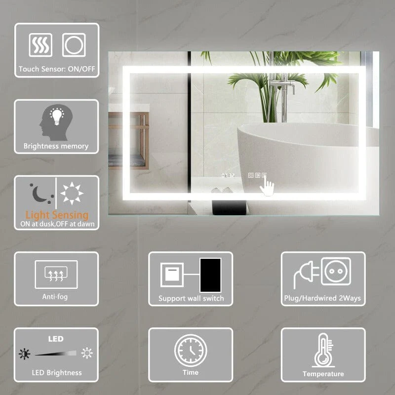 40 x 24 Inch LED Bathroom Mirror with Night Light Anti Fog Dimmable Wall Mounted - Image 6