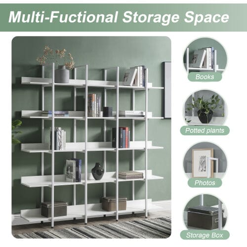 Giving Tree 5 Tier Bookcase Home Office Open Bookshelf, Vintage Industrial Style Shelf with Metal Frame, MDF Board - Image 3