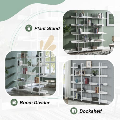 Giving Tree 5 Tier Bookcase Home Office Open Bookshelf, Vintage Industrial Style Shelf with Metal Frame, MDF Board - Image 4