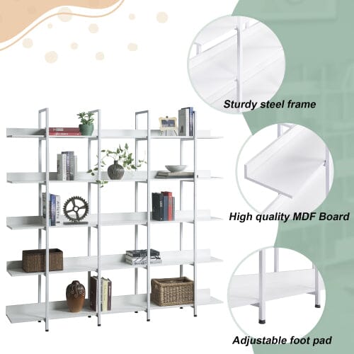 Giving Tree 5 Tier Bookcase Home Office Open Bookshelf, Vintage Industrial Style Shelf with Metal Frame, MDF Board - Image 6