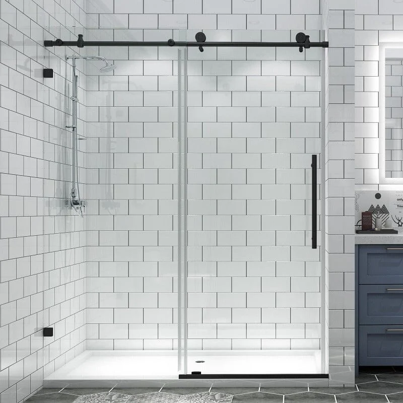 56-60"W x 74"H Frameless Explosion-proof Glass Bathroom Shower Door Two-way Sliding Black - Image 3