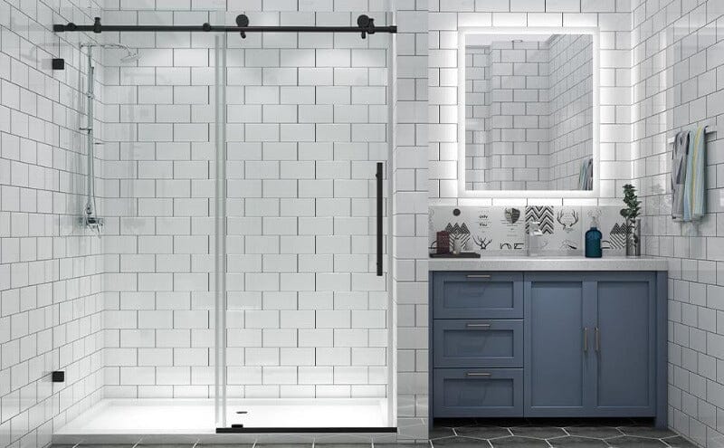 56-60"W x 74"H Frameless Explosion-proof Glass Bathroom Shower Door Two-way Sliding Black - Image 5
