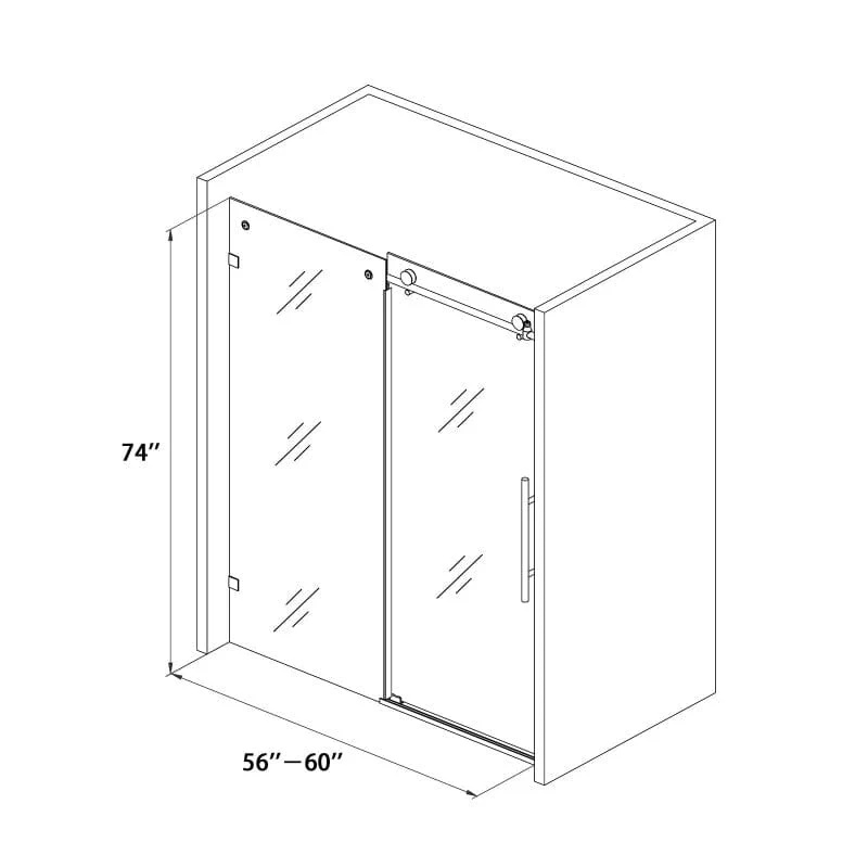 56-60"W x 74"H Frameless Explosion-proof Glass Bathroom Shower Door Two-way Sliding Black - Image 6