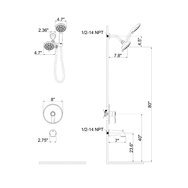 6 Spray Mode Dual Rain & Handheld Shower Heads & Tub Spout Combo Set - Image 13