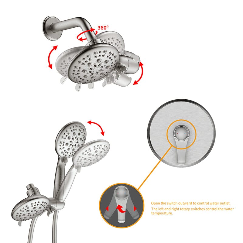 6 Spray Mode Dual Rain & Handheld Shower Heads & Tub Spout Combo Set - Image 33