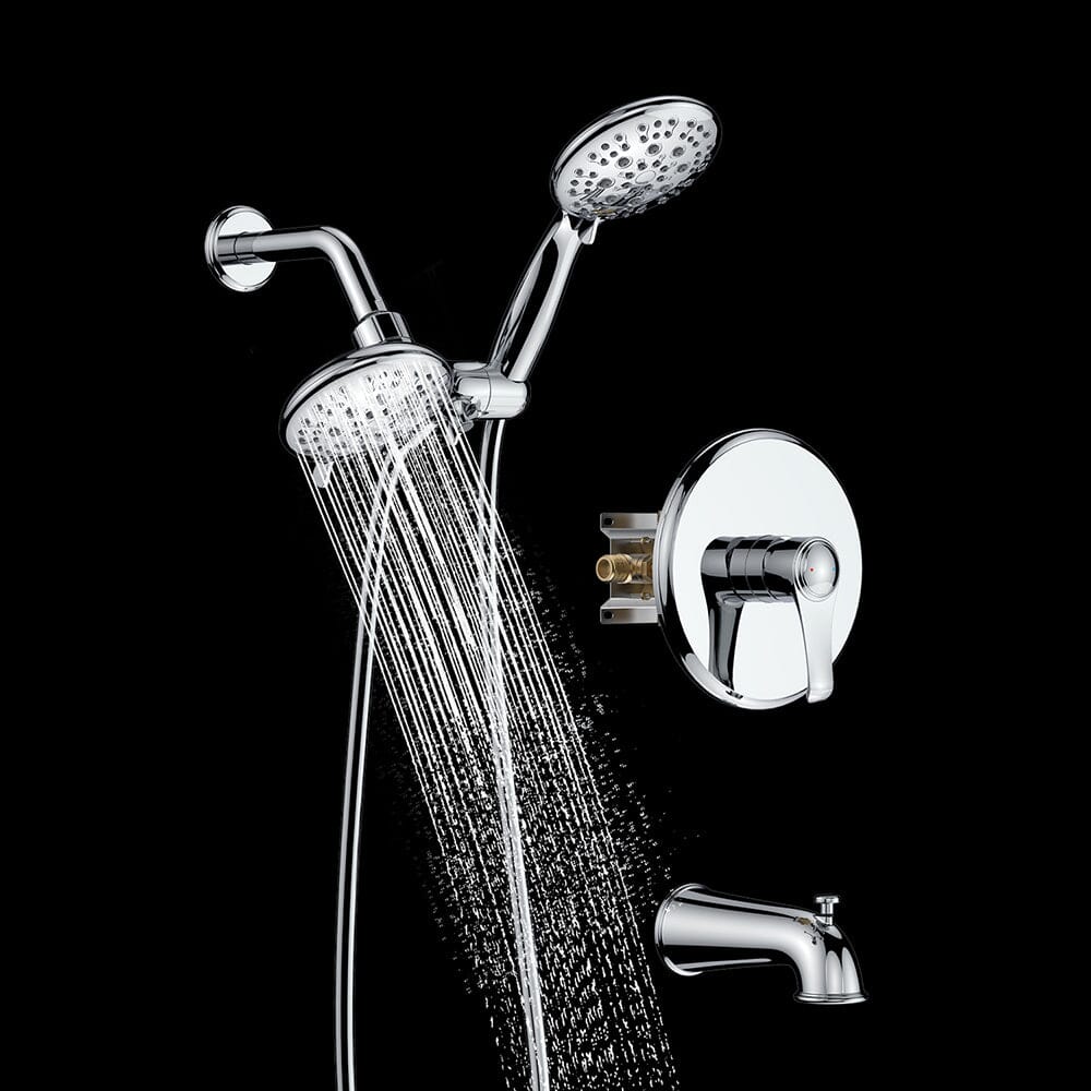 6 Spray Mode Dual Rain & Handheld Shower Heads & Tub Spout Combo Set - Image 5