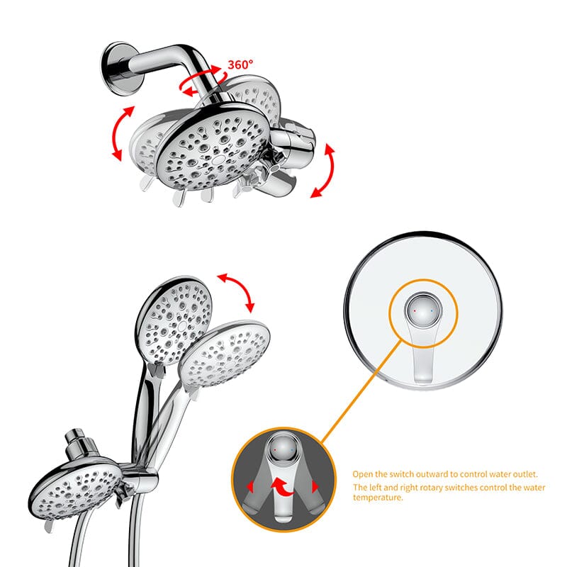 6 Spray Mode Dual Rain & Handheld Shower Heads & Tub Spout Combo Set - Image 7
