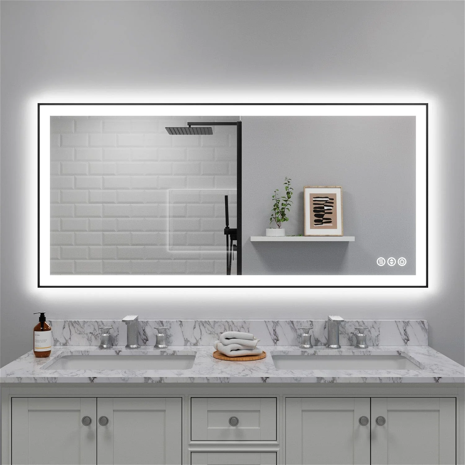 GIVING TREE 60"/72"/84" LED Bathroom Mirror with Black Frame, Anti-Fog, Shatter-Proof, Memory, 3 Colors - Image 10