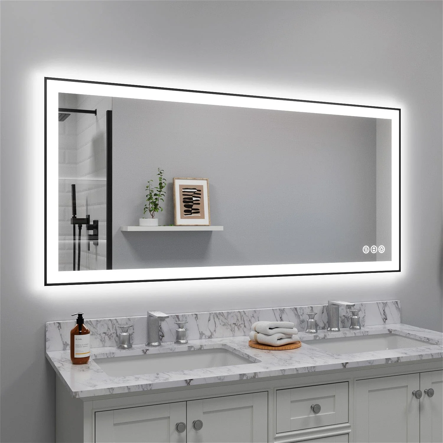 GIVING TREE 60"/72"/84" LED Bathroom Mirror with Black Frame, Anti-Fog, Shatter-Proof, Memory, 3 Colors - Image 11