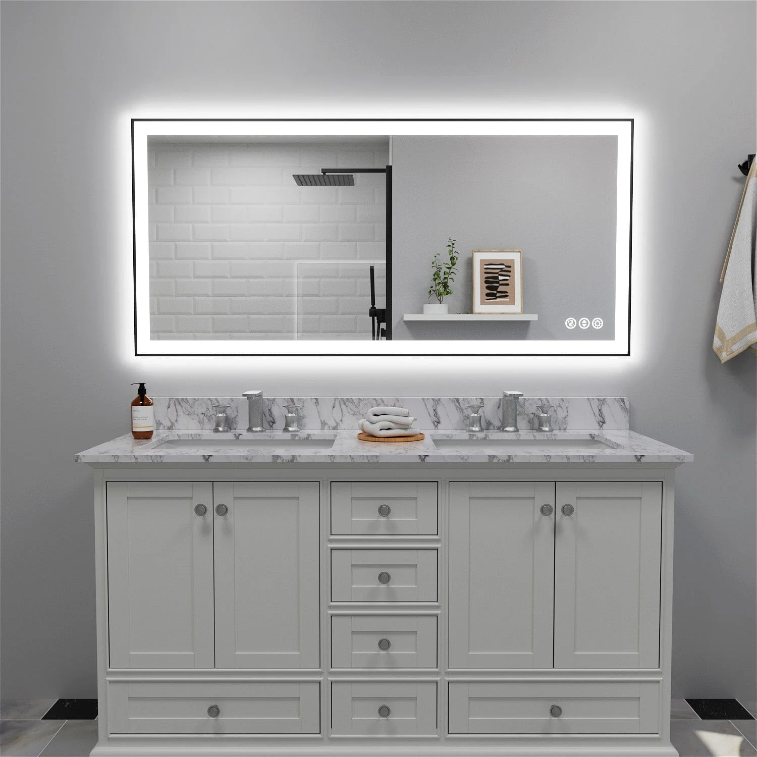GIVING TREE 60"/72"/84" LED Bathroom Mirror with Black Frame, Anti-Fog, Shatter-Proof, Memory, 3 Colors - Image 12
