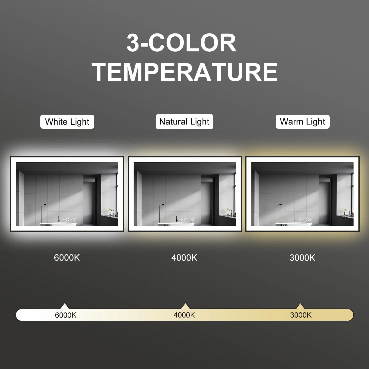 GIVING TREE 60"/72"/84" LED Bathroom Mirror with Black Frame, Anti-Fog, Shatter-Proof, Memory, 3 Colors - Image 14
