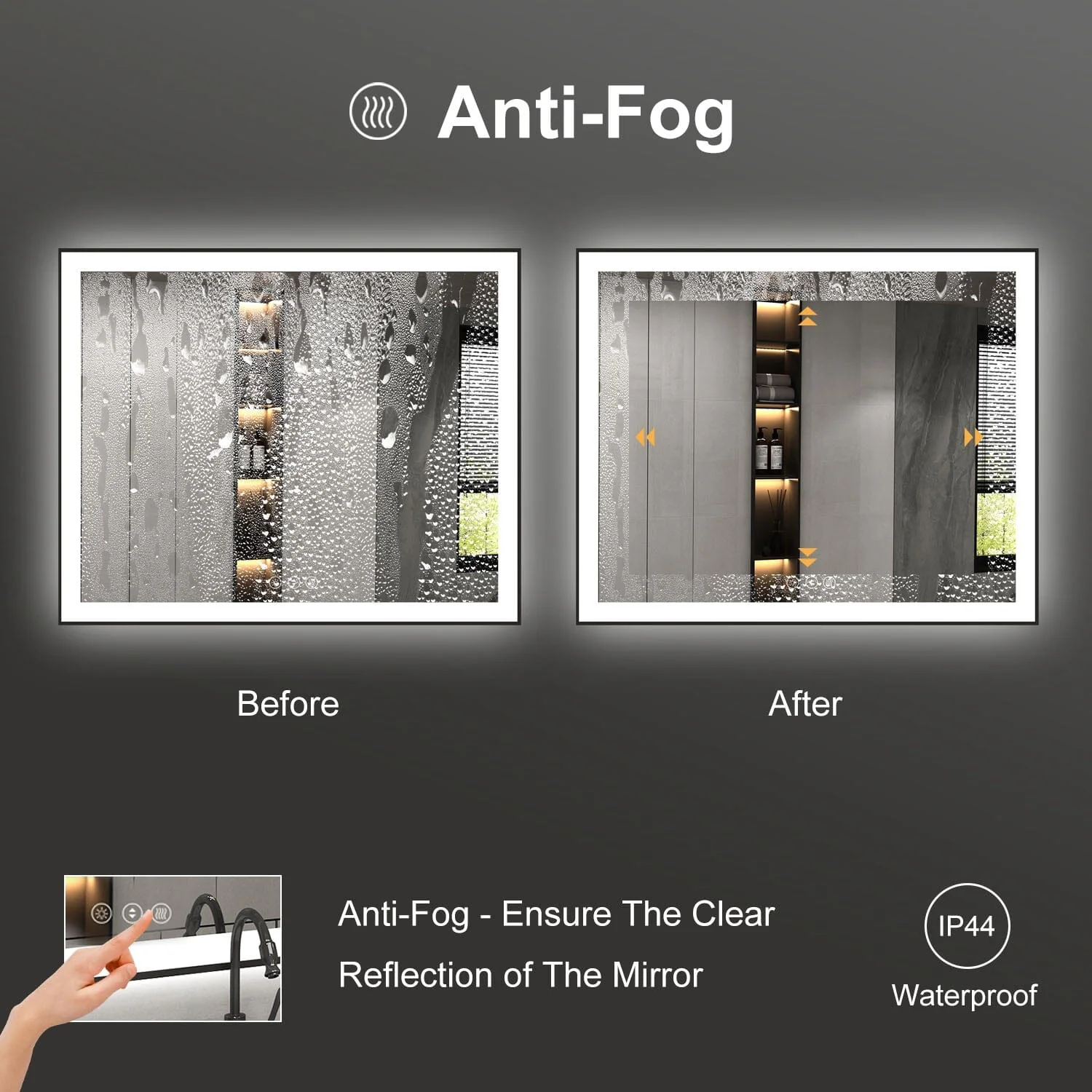 GIVING TREE 60"/72"/84" LED Bathroom Mirror with Black Frame, Anti-Fog, Shatter-Proof, Memory, 3 Colors - Image 23
