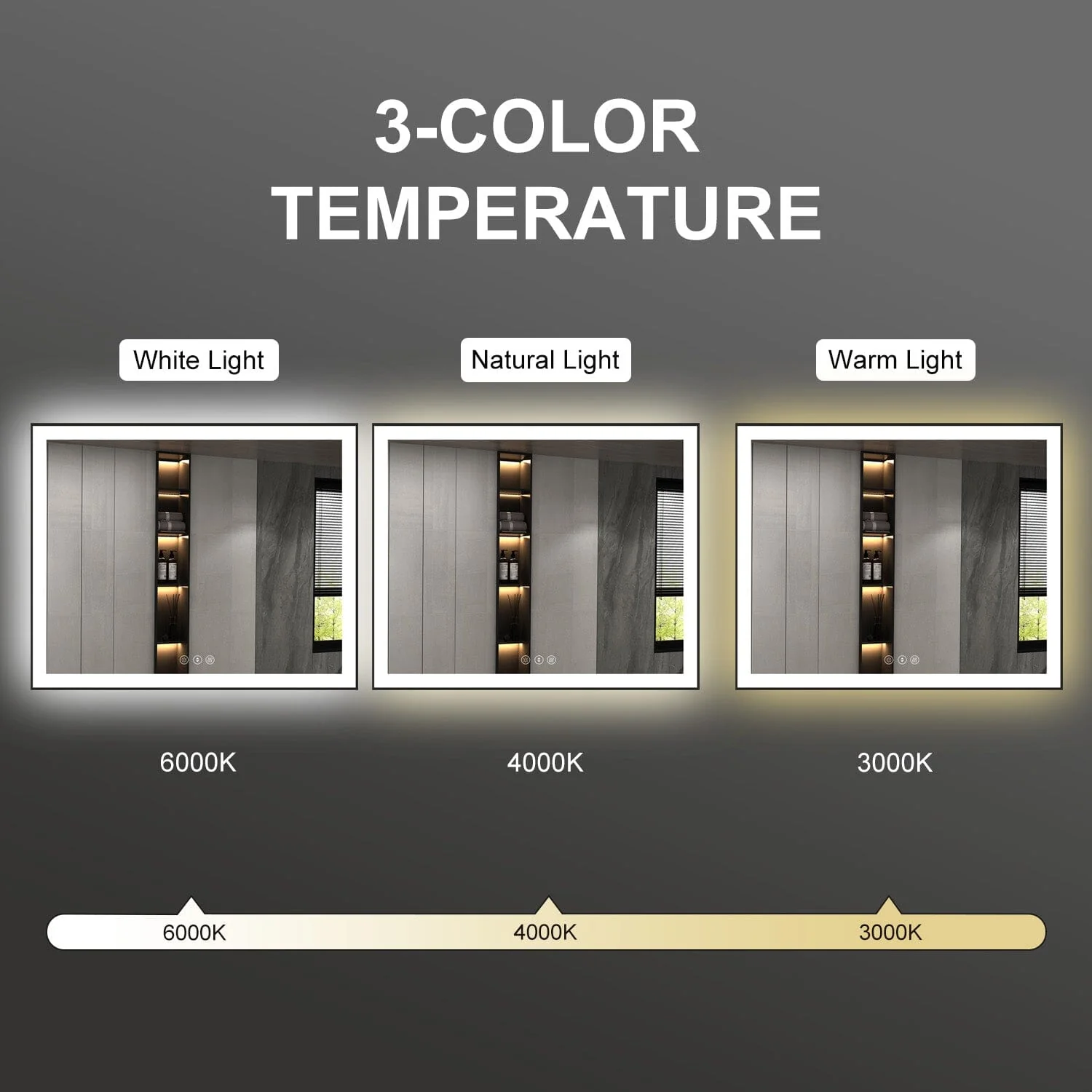 GIVING TREE 60"/72"/84" LED Bathroom Mirror with Black Frame, Anti-Fog, Shatter-Proof, Memory, 3 Colors - Image 24