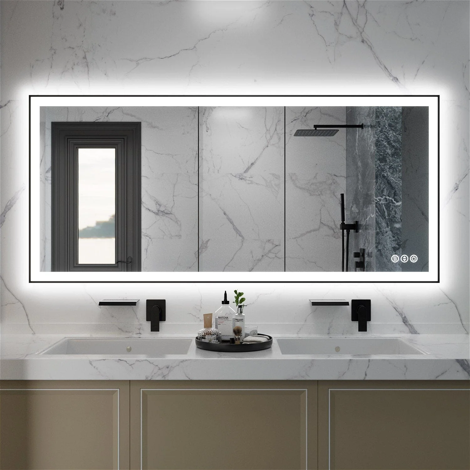GIVING TREE 60"/72"/84" LED Bathroom Mirror with Black Frame, Anti-Fog, Shatter-Proof, Memory, 3 Colors - Image 28
