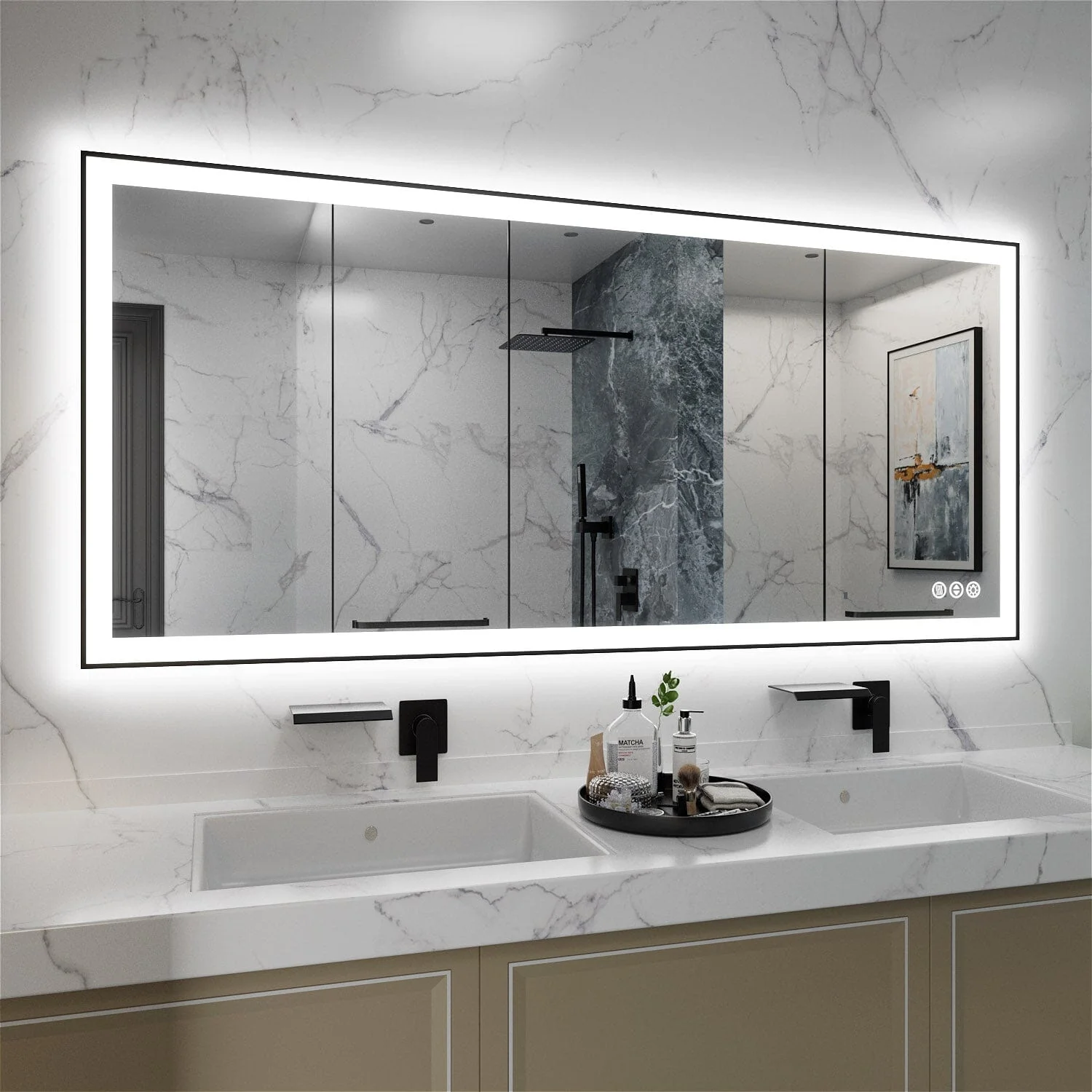 GIVING TREE 60"/72"/84" LED Bathroom Mirror with Black Frame, Anti-Fog, Shatter-Proof, Memory, 3 Colors - Image 29