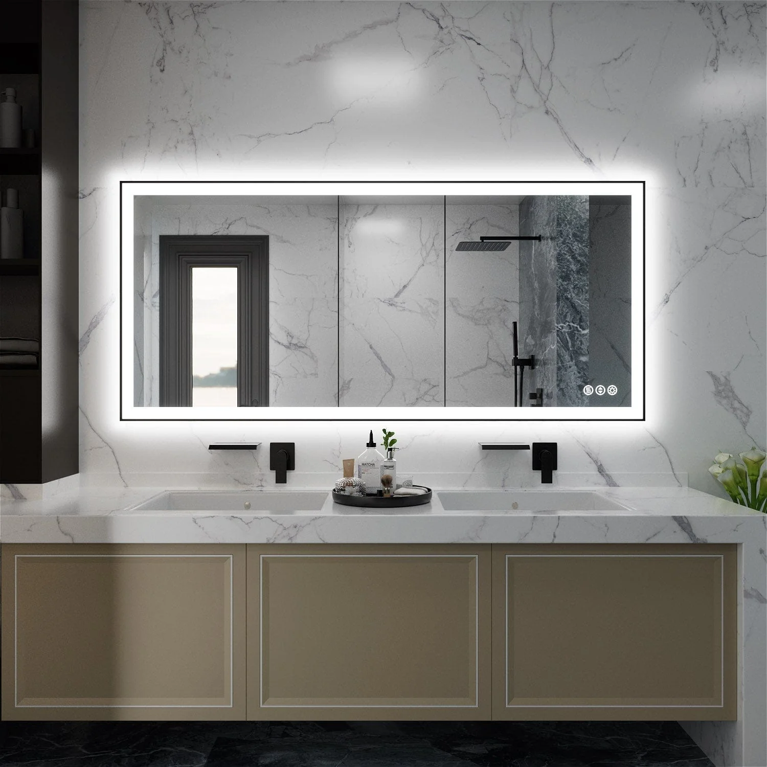GIVING TREE 60"/72"/84" LED Bathroom Mirror with Black Frame, Anti-Fog, Shatter-Proof, Memory, 3 Colors - Image 30