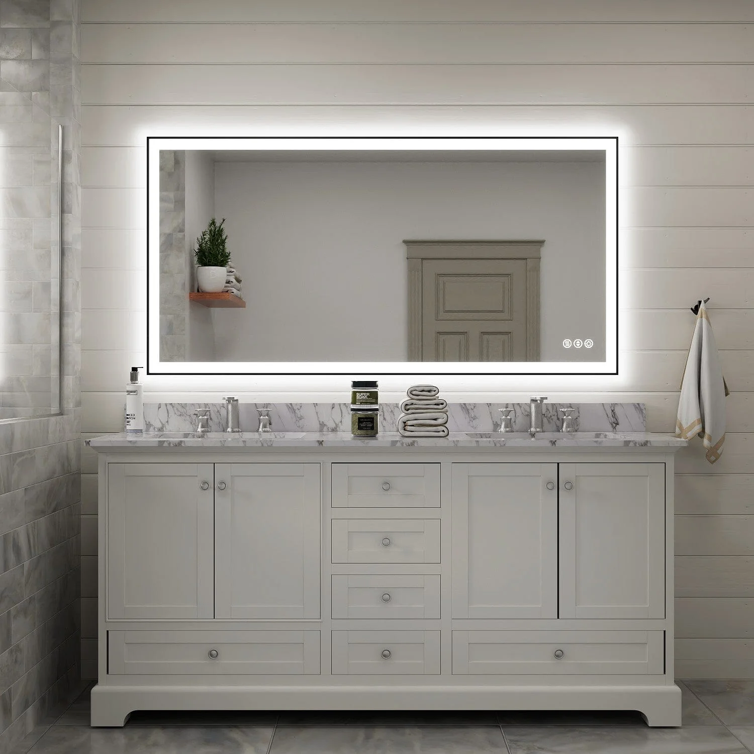 GIVING TREE 60"/72"/84" LED Bathroom Mirror with Black Frame, Anti-Fog, Shatter-Proof, Memory, 3 Colors - Image 39