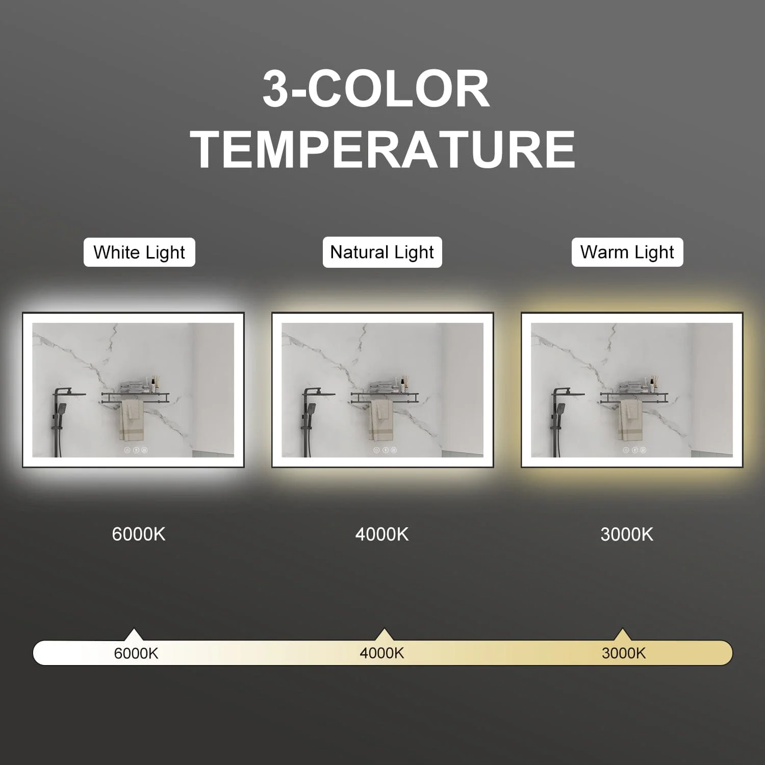 GIVING TREE 60"/72"/84" LED Bathroom Mirror with Black Frame, Anti-Fog, Shatter-Proof, Memory, 3 Colors - Image 41