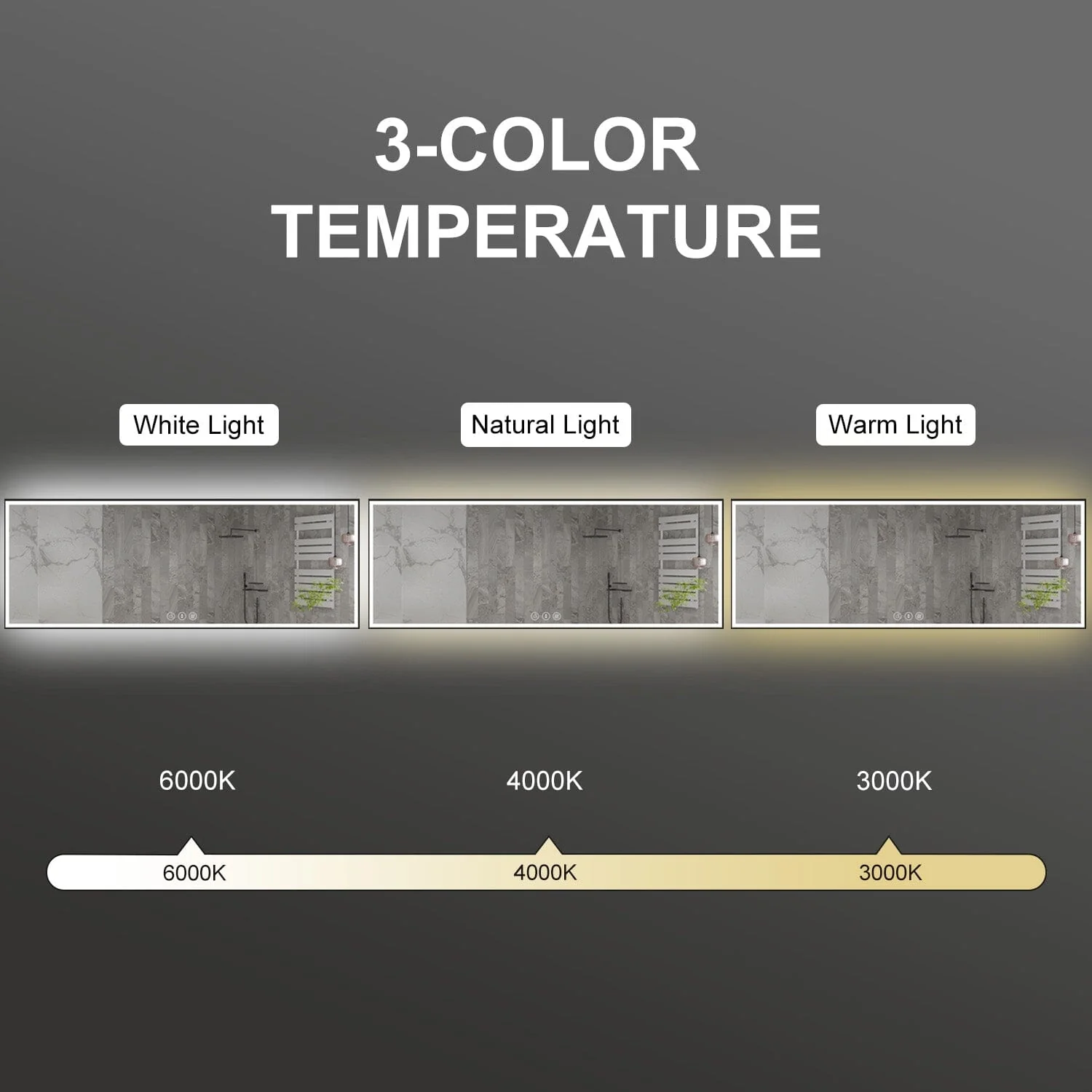 GIVING TREE 60"/72"/84" LED Bathroom Mirror with Black Frame, Anti-Fog, Shatter-Proof, Memory, 3 Colors - Image 5