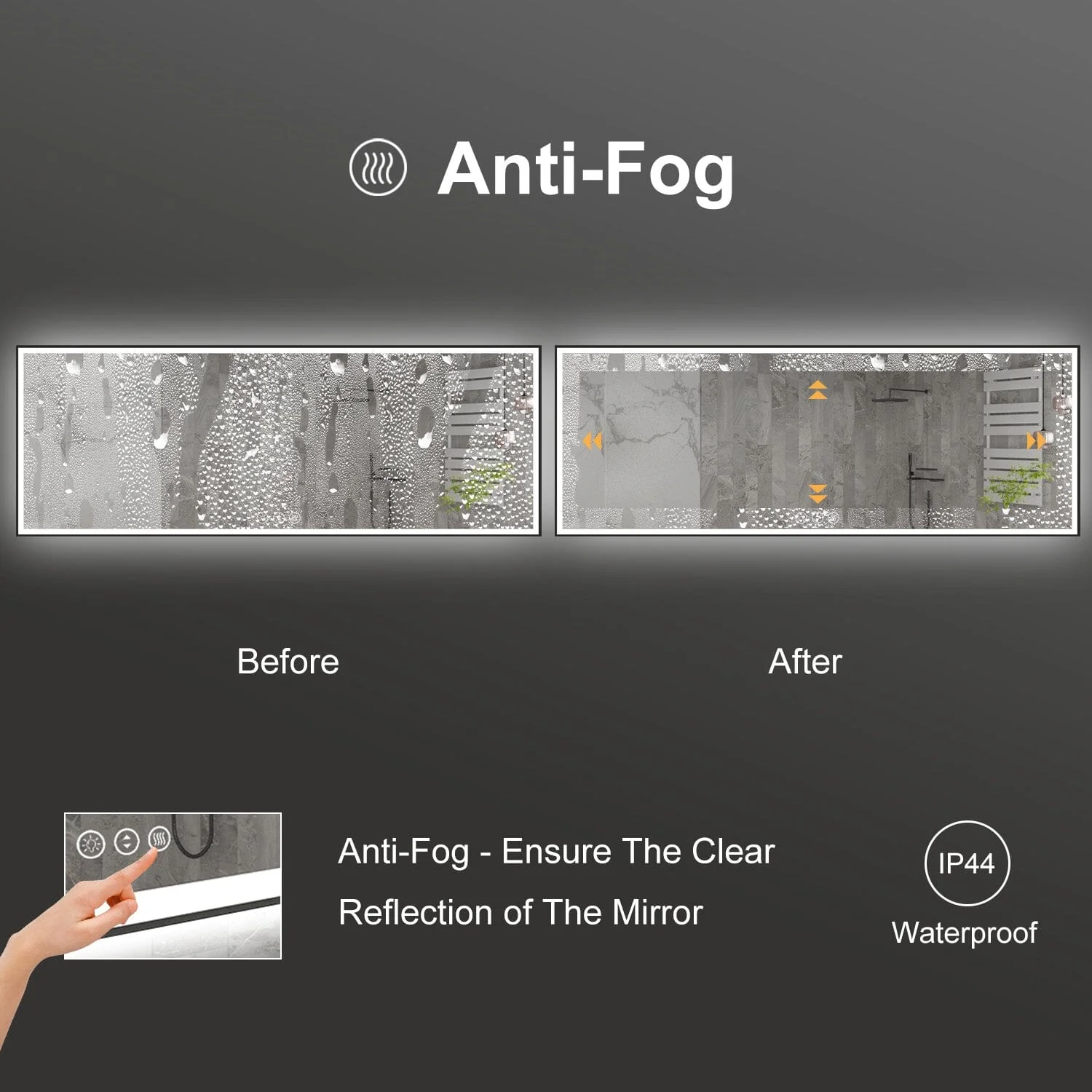GIVING TREE 60"/72"/84" LED Bathroom Mirror with Black Frame, Anti-Fog, Shatter-Proof, Memory, 3 Colors - Image 6