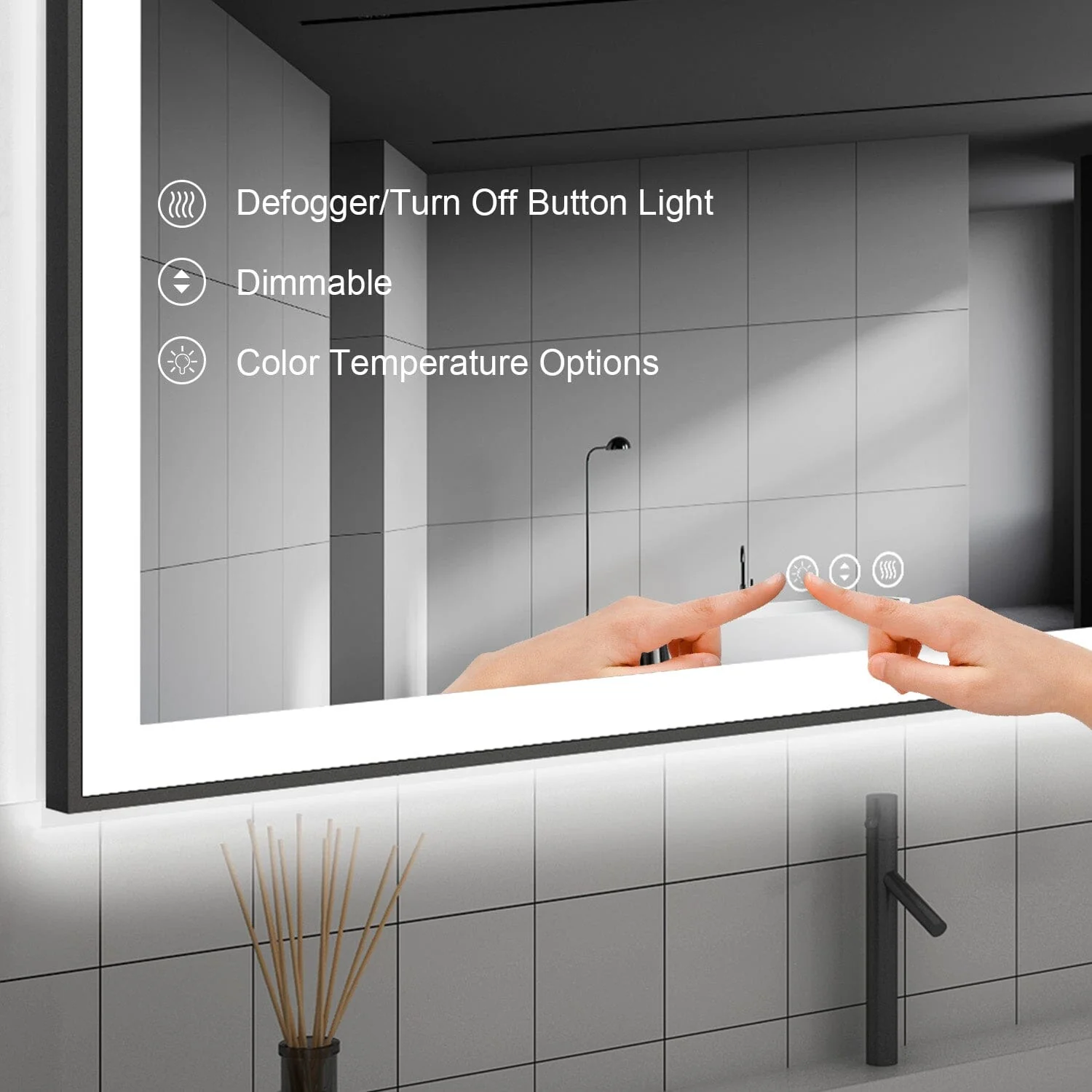 GIVING TREE 60"/72"/84" LED Bathroom Mirror with Black Frame, Anti-Fog, Shatter-Proof, Memory, 3 Colors - Image 7