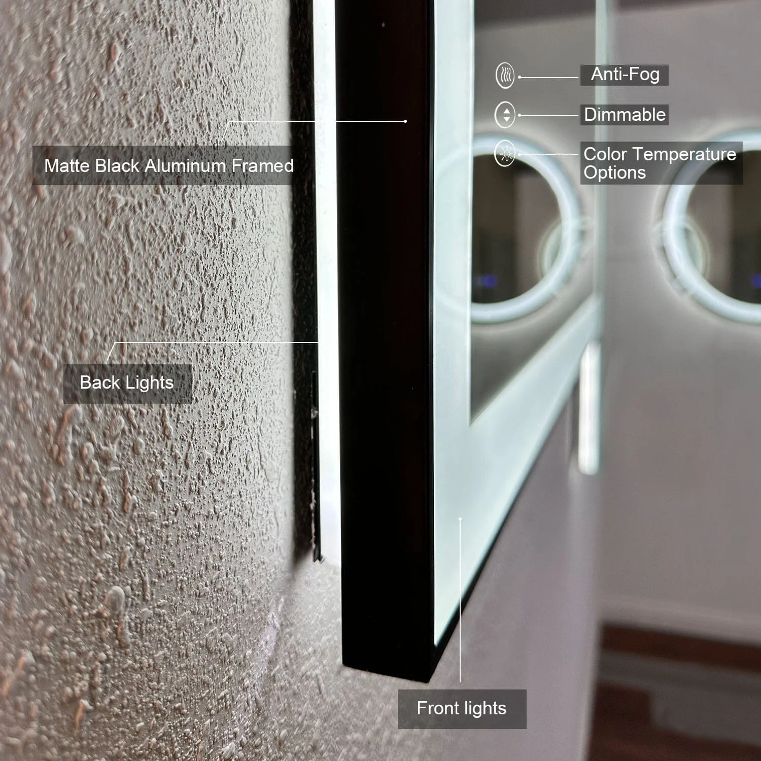 GIVING TREE 60"/72"/84" LED Bathroom Mirror with Black Frame, Anti-Fog, Shatter-Proof, Memory, 3 Colors - Image 8