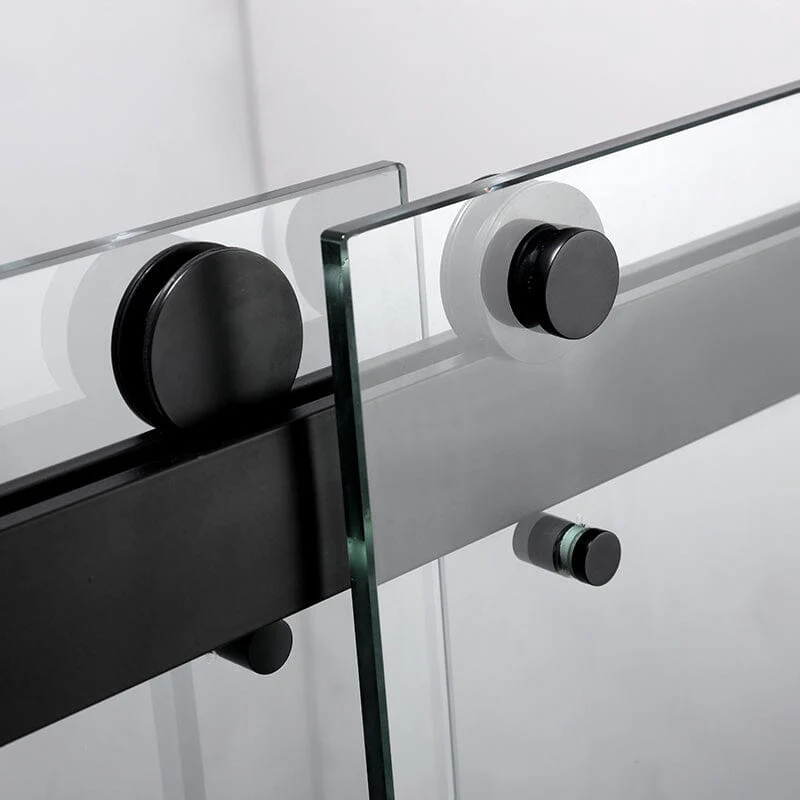 Giving Tree 60'' x 76'' Frameless Explosion-Proof Glass Bathroom Shower Door, Two-Way Sliding, Black - Image 5