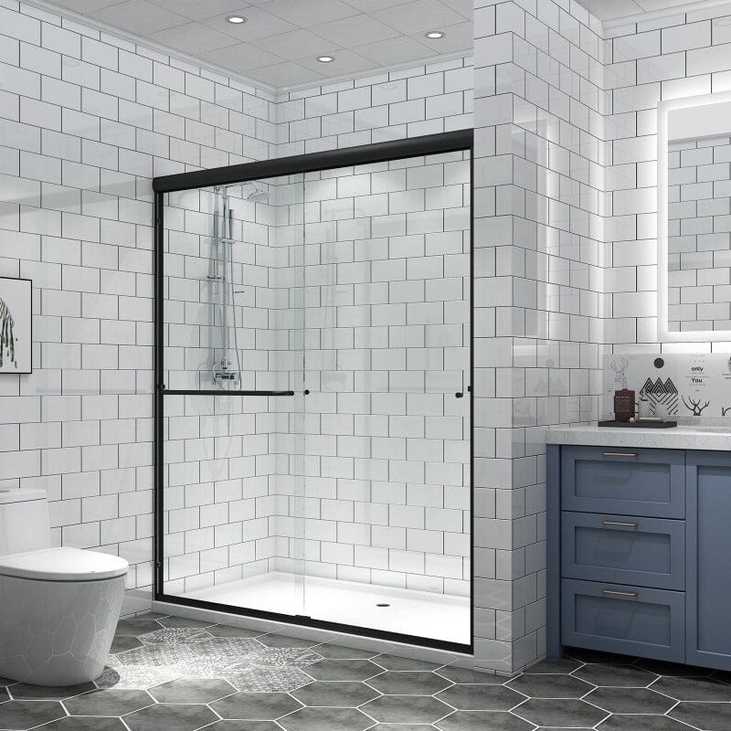 Giving Tree 60'' x 70'' Semi-Frameless Explosion-proof Glass Bathroom Shower Door Two-way Sliding Black - Image 3