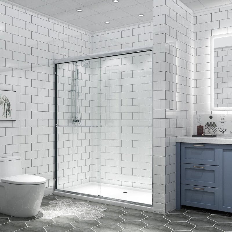Giving Tree 60'' x 70'' Semi-Frameless Explosion-proof Glass Bathroom Shower Door Two-way Sliding Chrome - Image 4