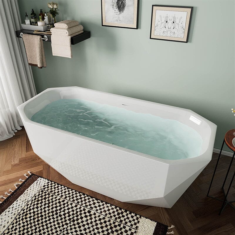Mokleba 63" Acrylic Tub Rectangular Freestanding Soaking Bathtub - Image 3
