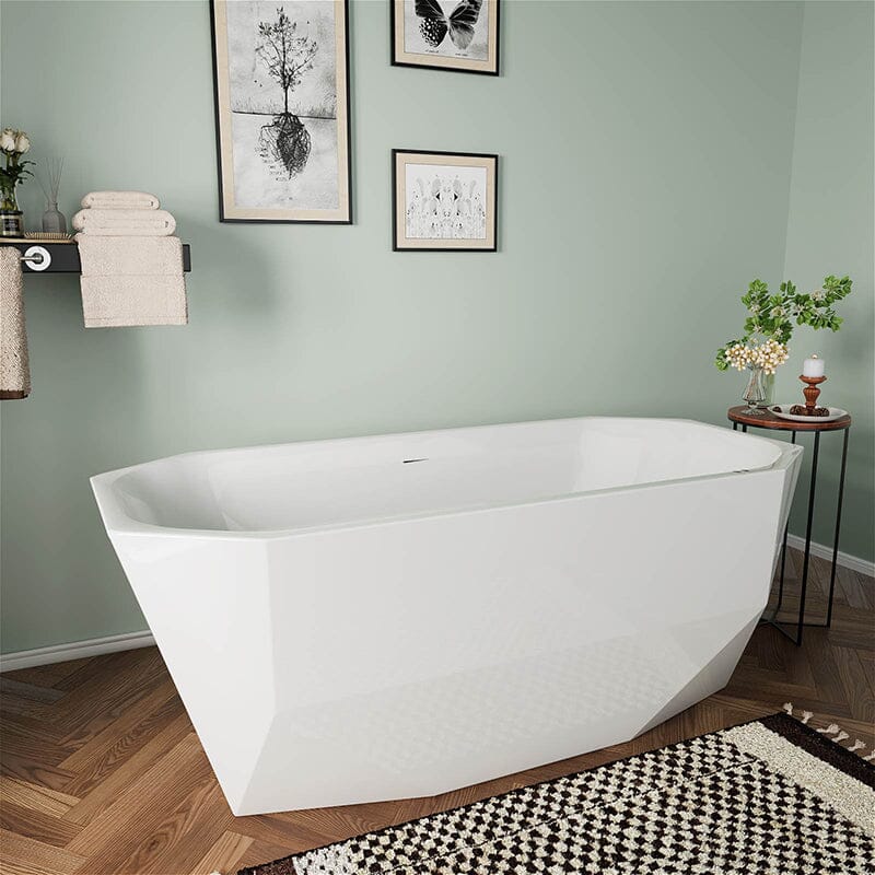 Mokleba 63" Acrylic Tub Rectangular Freestanding Soaking Bathtub - Image 4