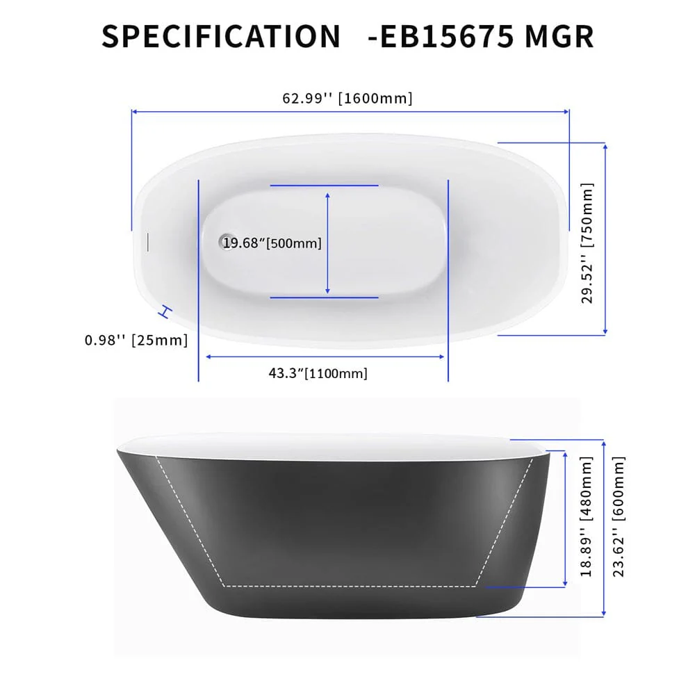 Mokleba 63" Acrylic End Drain Freestanding Tub with Pop-up Drain - Image 34