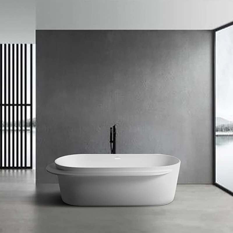 Giving Tree 67" Solid Surface Stone Resin White Freestanding Bathtub with Shelf - Image 4
