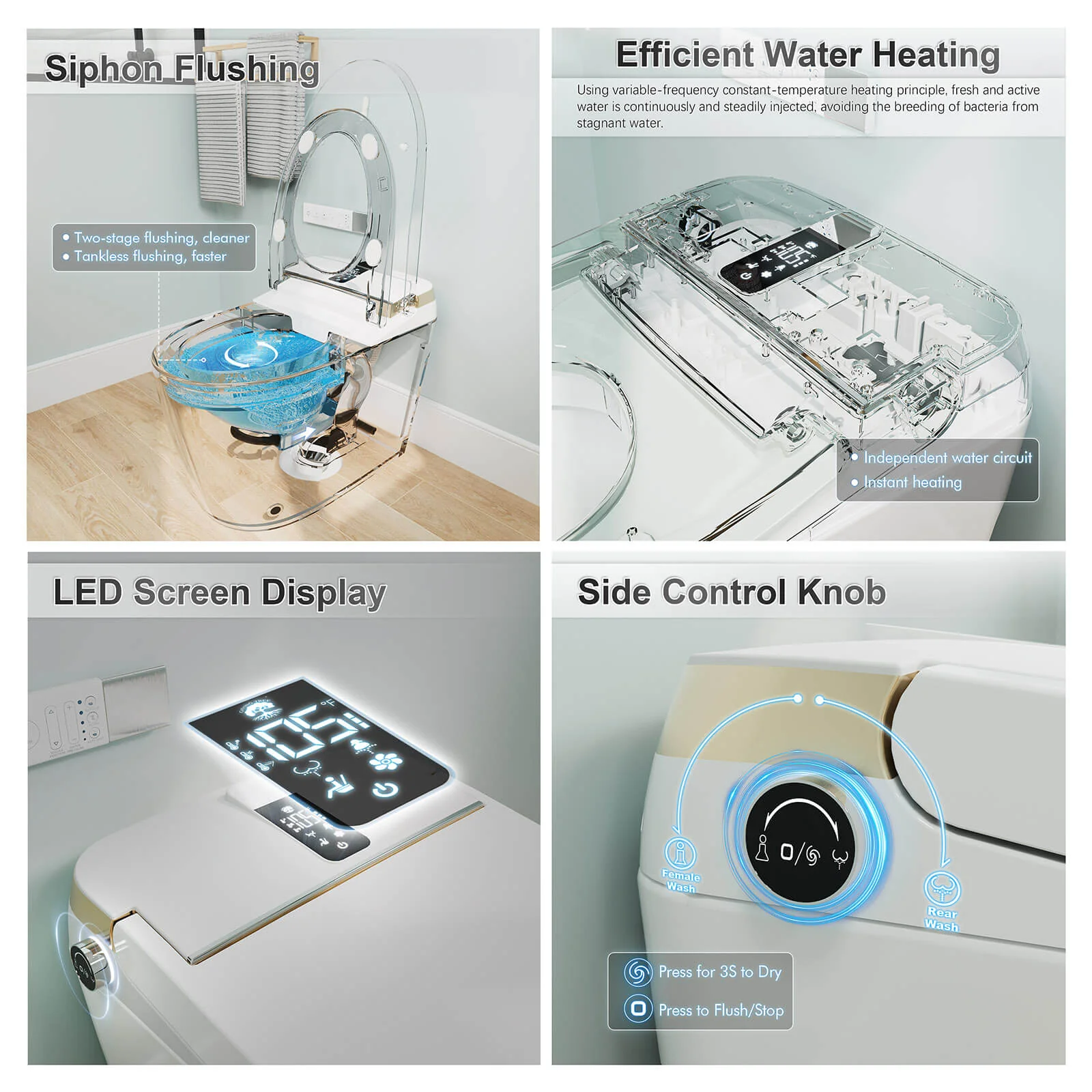 Tankless Elongated Smart Bidet Toilet with Heated Seat, Warm Air Dryer, Night Light - Image 11
