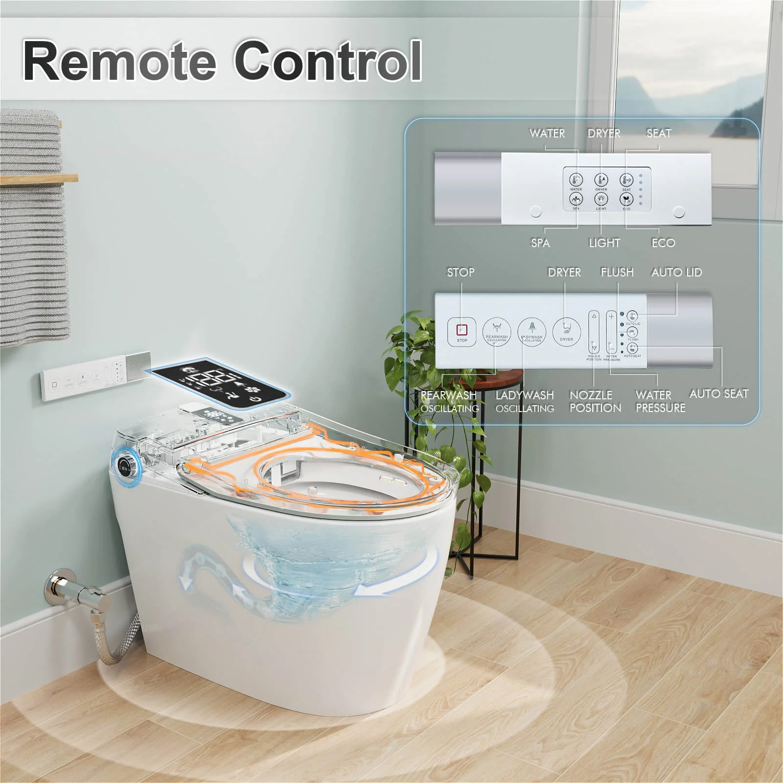 Tankless Elongated Smart Bidet Toilet with Heated Seat, Warm Air Dryer, Night Light - Image 12