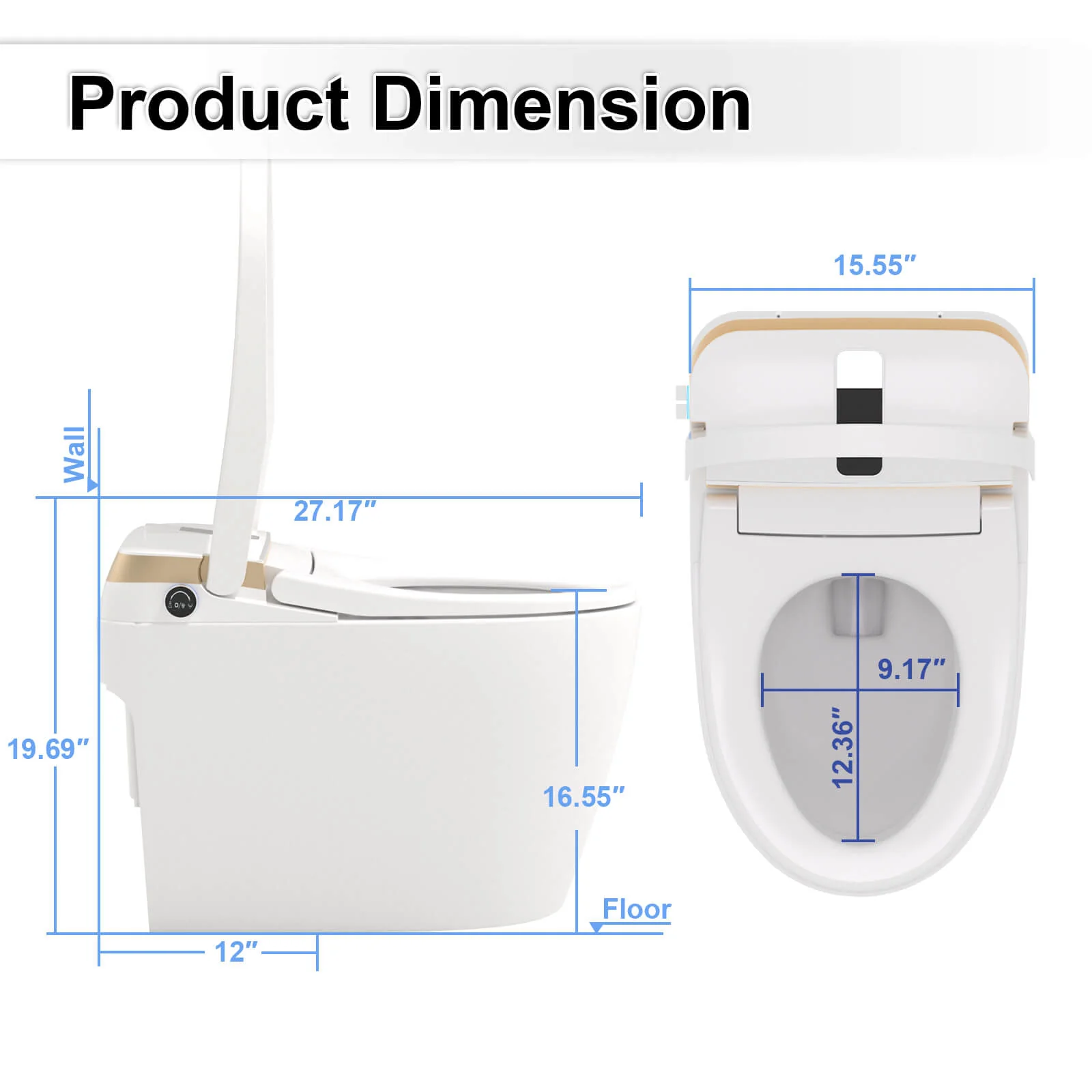 Tankless Elongated Smart Bidet Toilet with Heated Seat, Warm Air Dryer, Night Light - Image 13