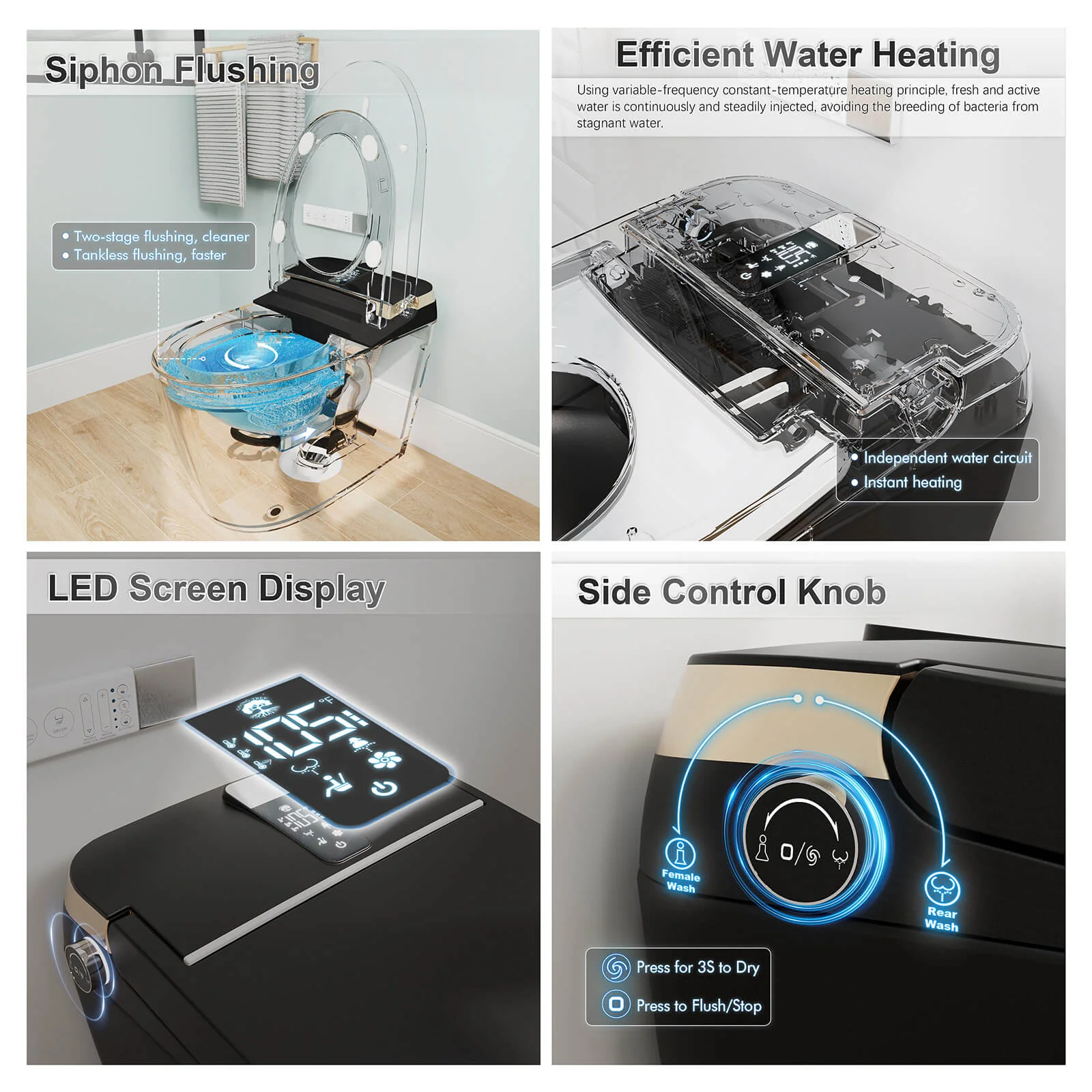 Tankless Elongated Smart Bidet Toilet with Heated Seat, Warm Air Dryer, Night Light - Image 24