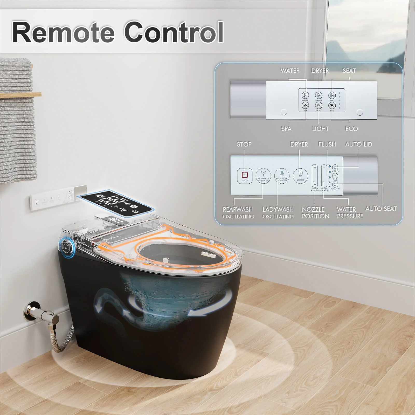 Tankless Elongated Smart Bidet Toilet with Heated Seat, Warm Air Dryer, Night Light - Image 25