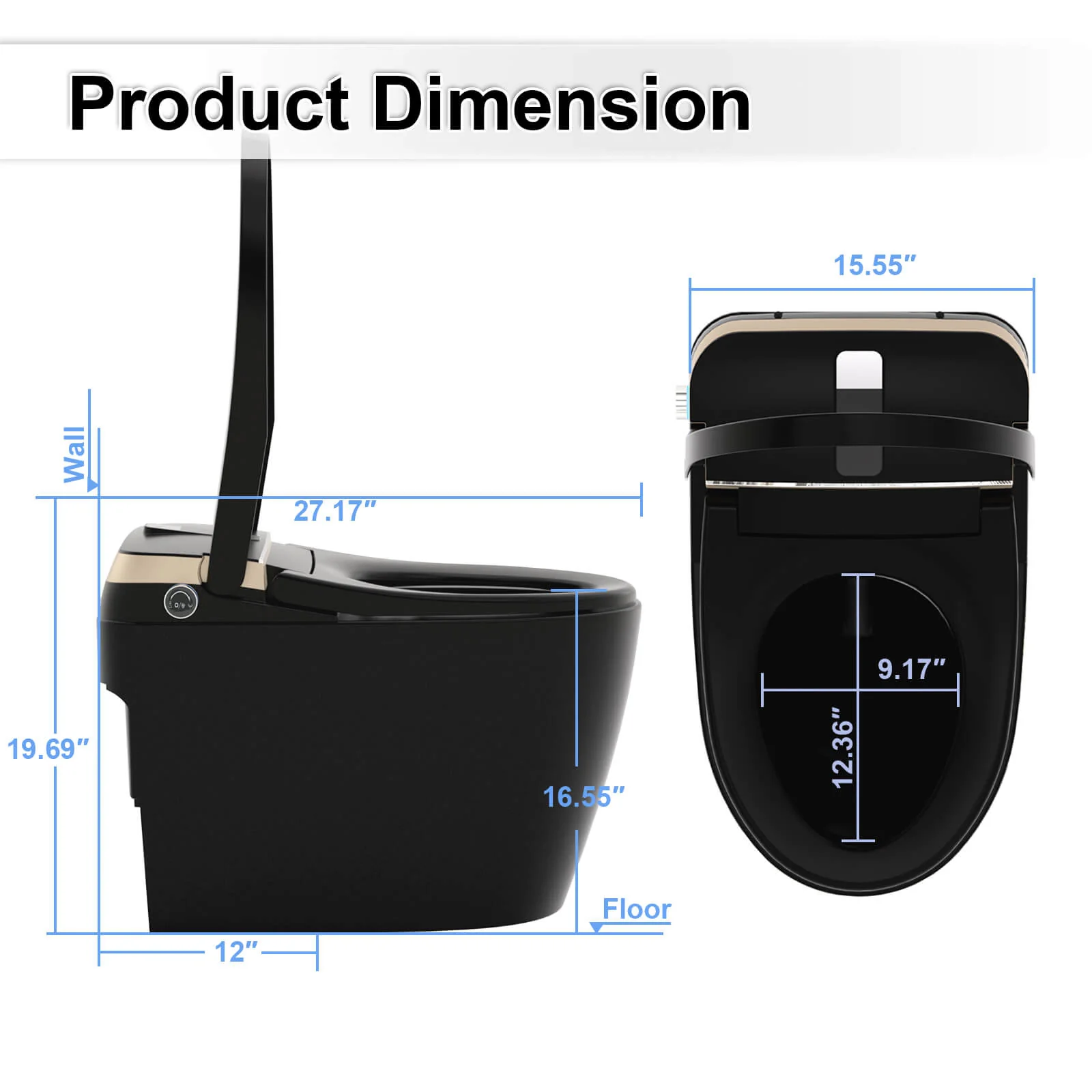 Tankless Elongated Smart Bidet Toilet with Heated Seat, Warm Air Dryer, Night Light - Image 26