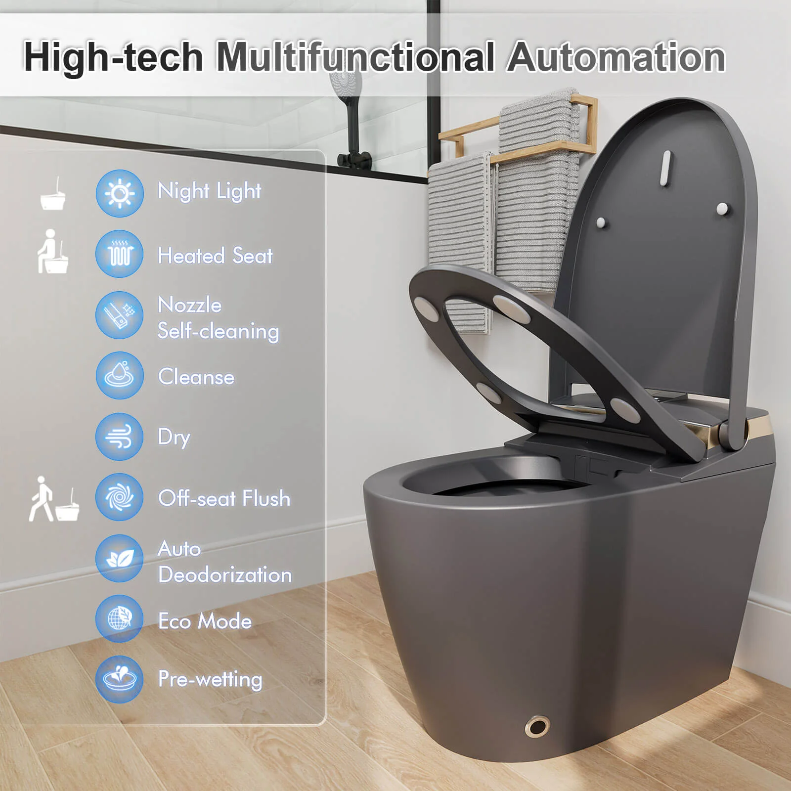 Tankless Elongated Smart Bidet Toilet with Heated Seat, Warm Air Dryer, Night Light - Image 32