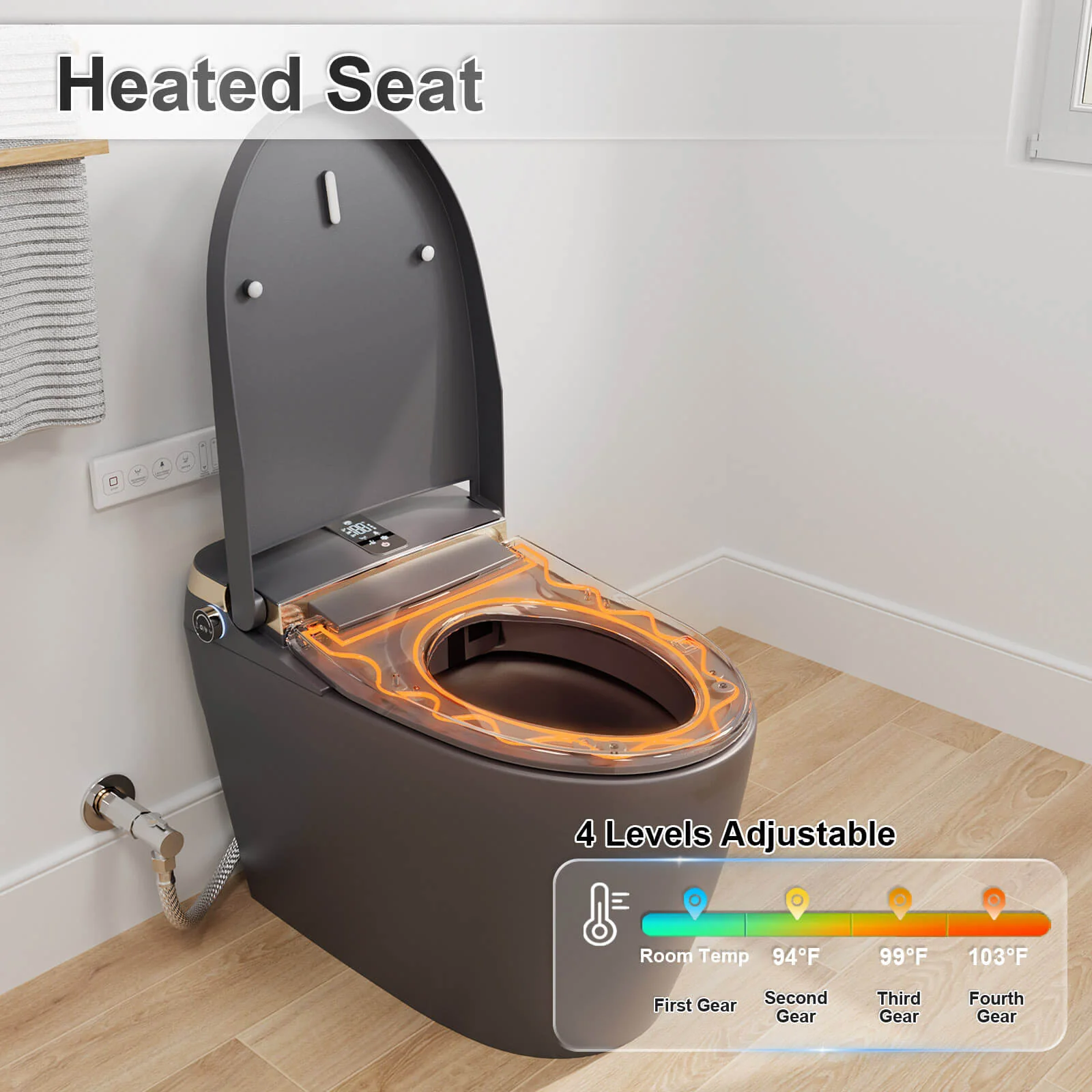 Tankless Elongated Smart Bidet Toilet with Heated Seat, Warm Air Dryer, Night Light - Image 35