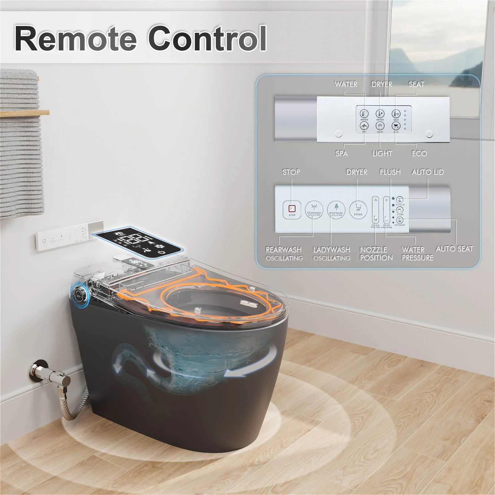 Tankless Elongated Smart Bidet Toilet with Heated Seat, Warm Air Dryer, Night Light - Image 38