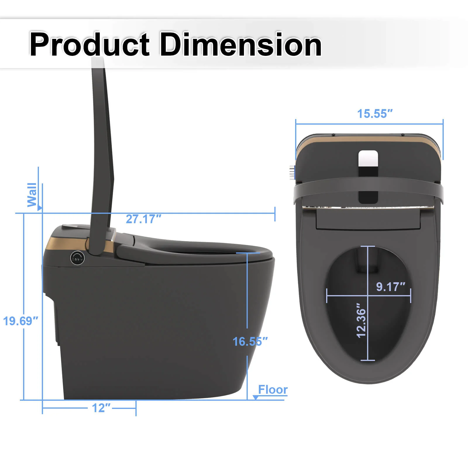 Tankless Elongated Smart Bidet Toilet with Heated Seat, Warm Air Dryer, Night Light - Image 39